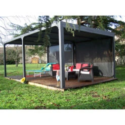 Pergola Habrita PER 3660R BI Alu XXL 21,52m2 Gris 2 Rideaux Côté 5,98m -Kobleo pergola habrita per 3660r bi alu xxl 21 52m2 gris 2 rideaux cote 5 98m 3