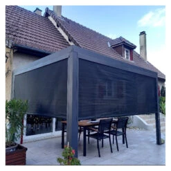 Pergola Habrita PER 36R30R BI Alu 10,80m2 Avec 2 Rideaux Manuels Gris -Kobleo pergola habrita per 36r30r bi alu 10 80m2 avec 2 rideaux manuels gris 2