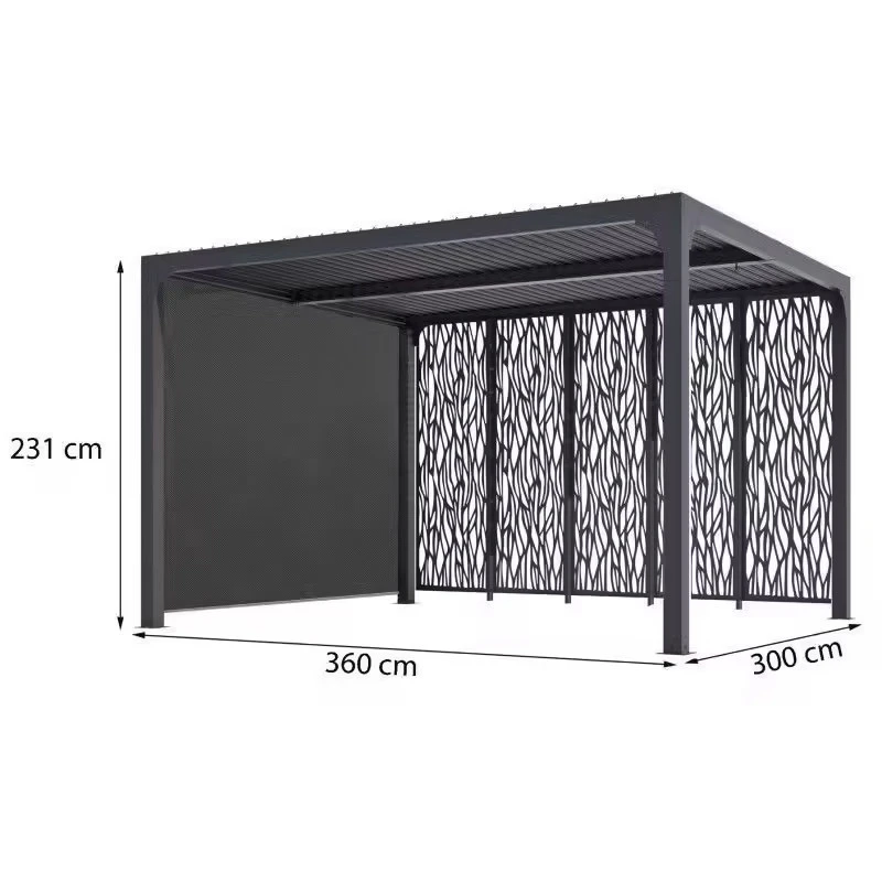 Pergola Habrita PER36M30R BI Alu 10,80m2 Gris Avec Panneaux Et Rideau 2 Pergola Habrita PER36M30R BI Alu 10,80m2 Gris Avec Panneaux Et Rideau – Image 2