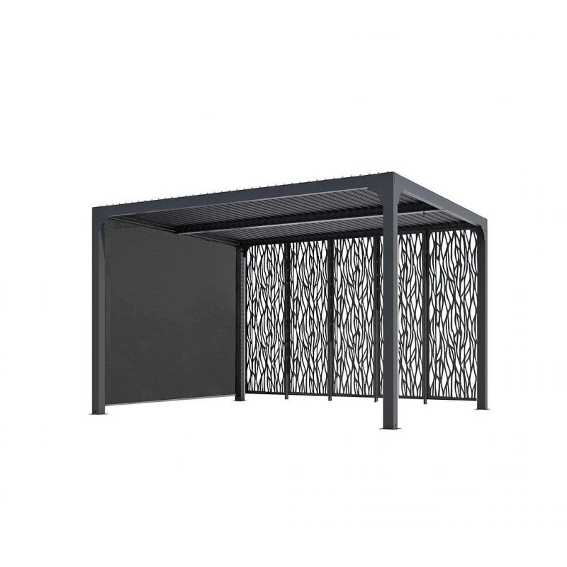 Pergola Habrita PER36M30R BI Alu 10,80m2 Gris Avec Panneaux Et Rideau 1 Pergola Habrita PER36M30R BI Alu 10,80m2 Gris Avec Panneaux Et Rideau
