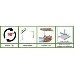 Pergola 360x250m Gris Anthracite 9m2 Toile Pivotante Extensible 200g/m -Kobleo pergola marquise per2535m 3 60x2 50m toile en polyester 200gr m2 gris 2