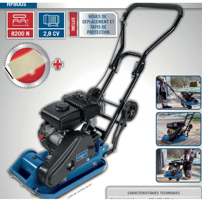 Scheppach Plaque Vibrante 2.8CV Avec Roues Déplacement Tapis Protection HP800S 3 Scheppach Plaque Vibrante 2.8CV Avec Roues Déplacement Tapis Protection HP800S – Image 3