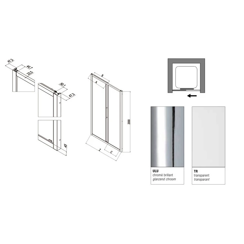 Porte Douche Coulissante 2 Panneaux 152-158cm Ht 200cm Europa 4 Porte Douche Coulissante 2 Panneaux 152-158cm Ht 200cm Europa – Image 4
