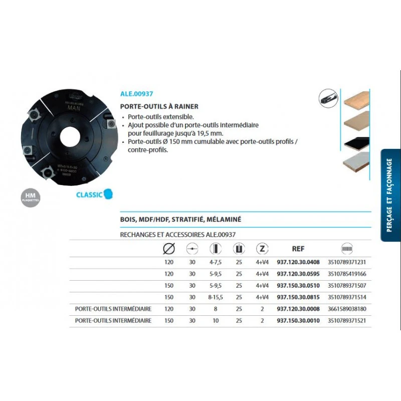 Porte-outils à Rainer Fraise Extensible 8/155 Diam 150 937150300815 1 Porte-outils à Rainer Fraise Extensible 8/155 Diam 150 937150300815