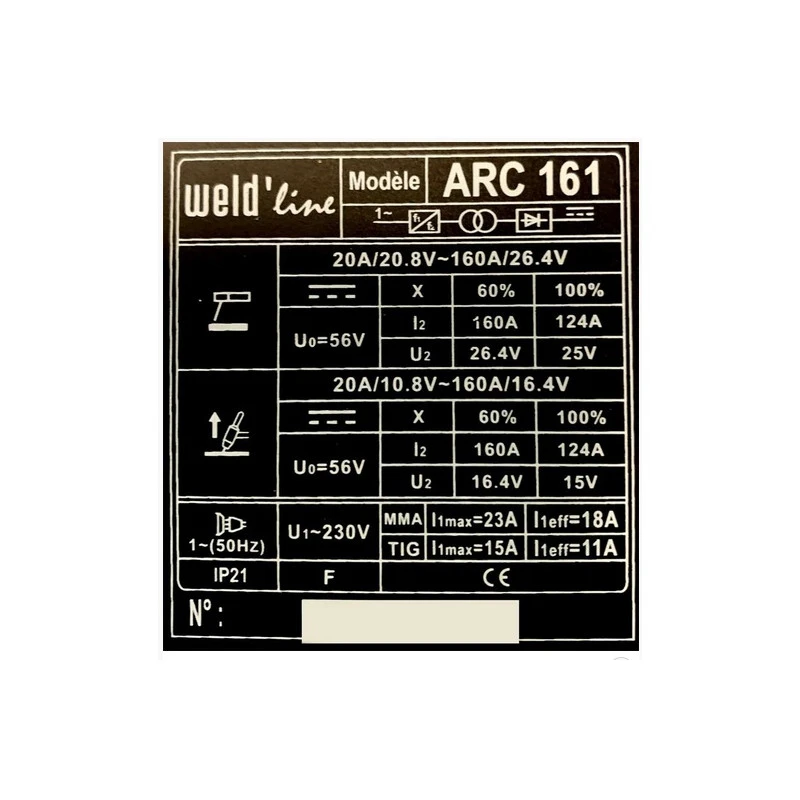 Poste à Souder ARC 161 MMA Portable 7,0KVA 230V Monophasé Weld'line 7 Poste à Souder ARC 161 MMA Portable 7,0KVA 230V Monophasé Weld'line – Image 7