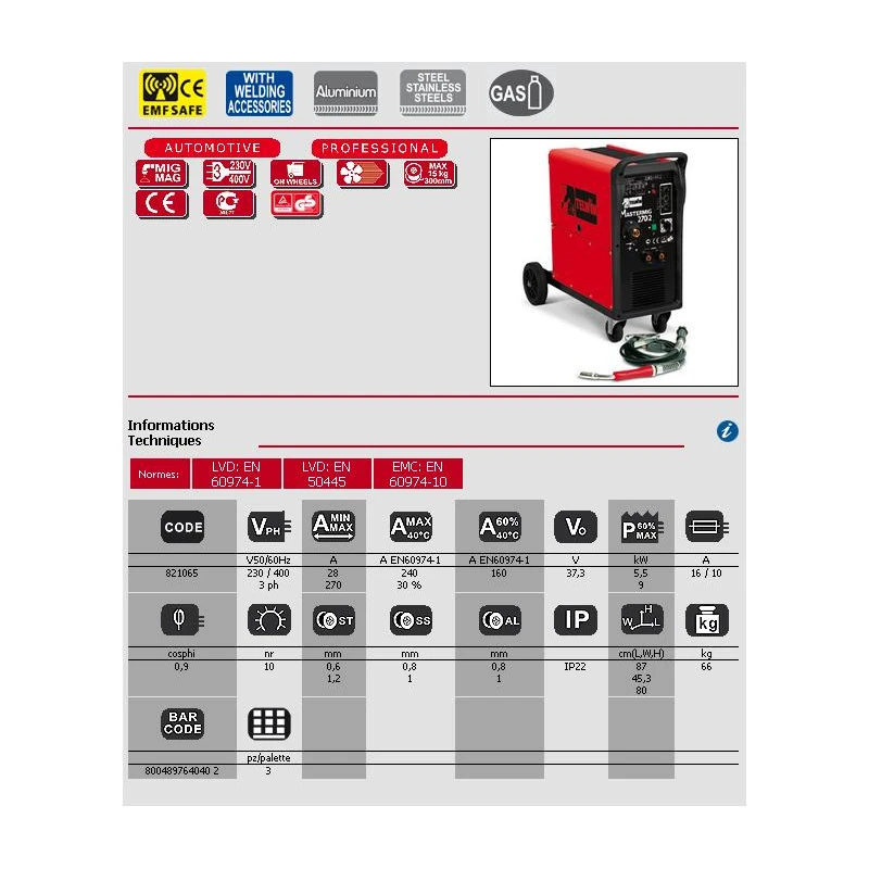Poste De Soudage MIG-MAG/BRASAGE MASTERMIG 270/2 2 Poste De Soudage MIG-MAG/BRASAGE MASTERMIG 270/2 – Image 2