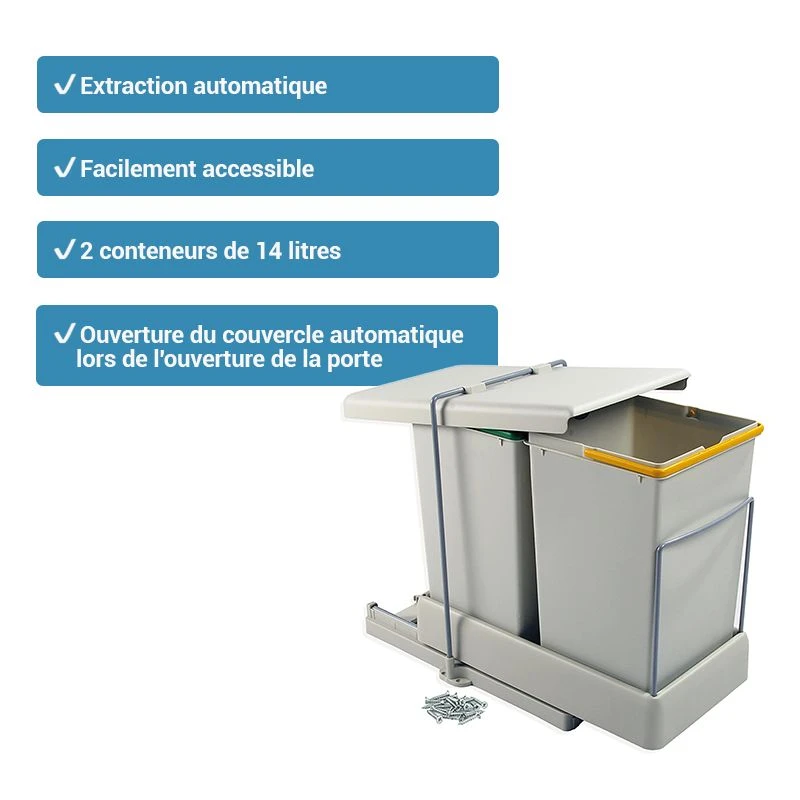 Poubelle De Recyclage 2x14L, Fixation Inférieure, Extraction Et Couvercle Automatique De Emuca 2 Poubelle De Recyclage 2x14L, Fixation Inférieure, Extraction Et Couvercle Automatique De Emuca – Image 2