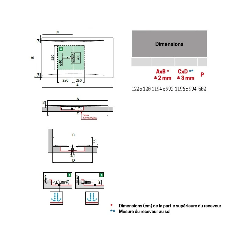 Receveur De Douche En Acrylique 120 X 70 X H.3,5 Cm Blanc CUSTOM 3 Receveur De Douche En Acrylique 120 X 70 X H.3,5 Cm Blanc CUSTOM – Image 3