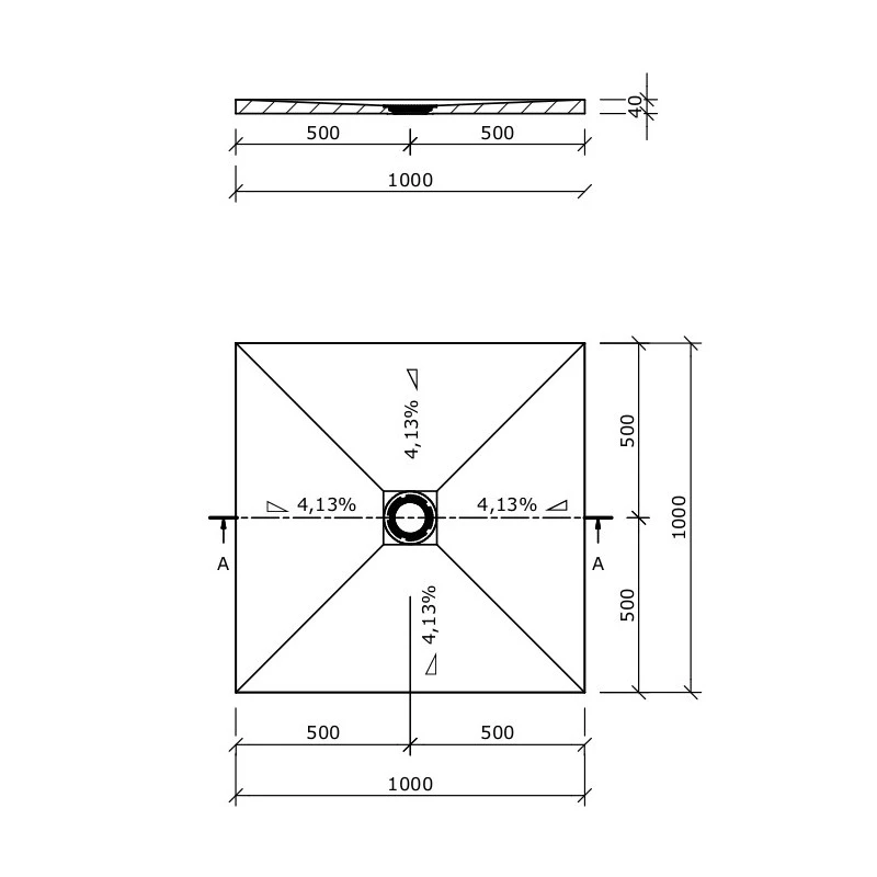 Receveur Wedi Fundo Primo Carré 1000x1000x40mm écoulement Centré 5 Receveur Wedi Fundo Primo Carré 1000x1000x40mm écoulement Centré – Image 5