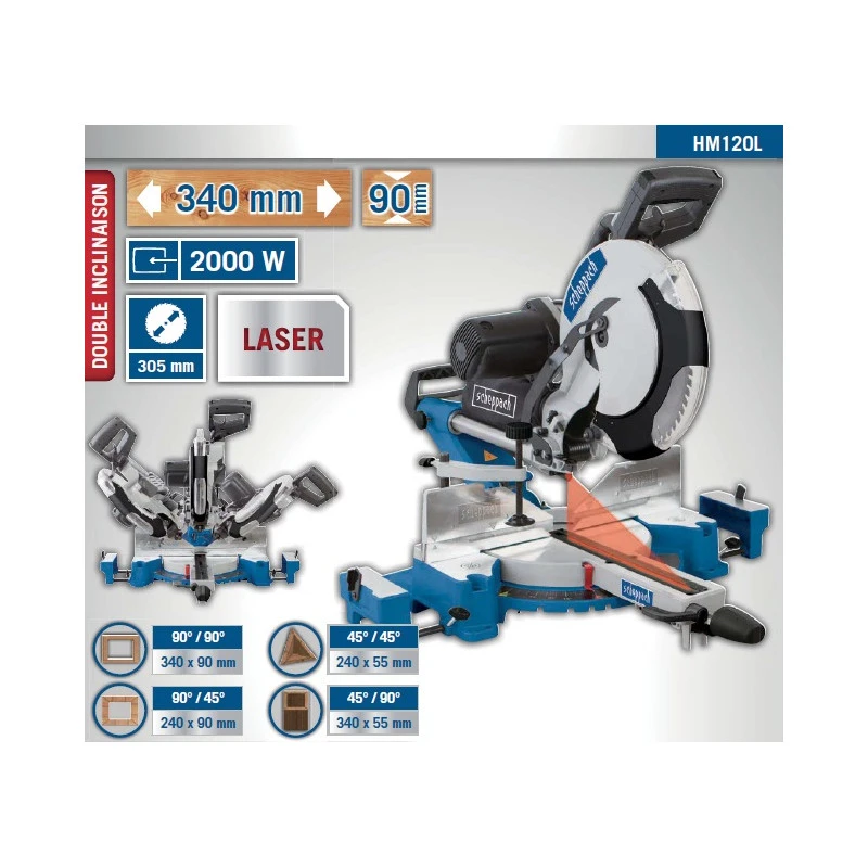 Scheppach Scie à Onglet Radiale 2000W Diam 305mm Laser 2 Scheppach Scie à Onglet Radiale 2000W Diam 305mm Laser – Image 2