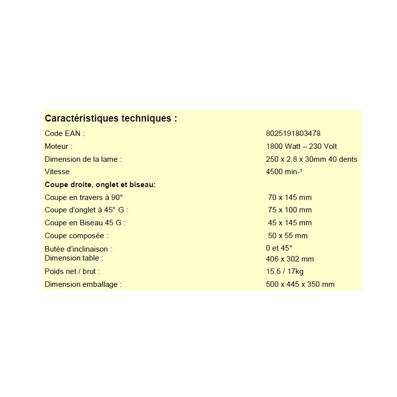 Scie à Onglet TR078 Inclinable D250mm Et Table Supérieure 1800W Femi 2 Scie à Onglet TR078 Inclinable D250mm Et Table Supérieure 1800W Femi – Image 2