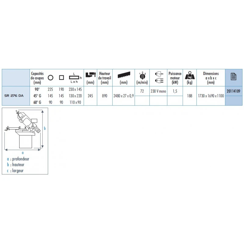 Scie A Ruban A Descente Autonome 1,5 Kw Monophasé Sr 276 Da 2 Scie A Ruban A Descente Autonome 1,5 Kw Monophasé Sr 276 Da – Image 2