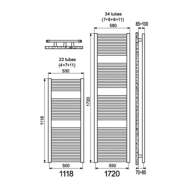 Sèche-serviette (mixte Avec Résistance EN OPTION) Ares 1720 Mm 929W 2 Sèche-serviette (mixte Avec Résistance EN OPTION) Ares 1720 Mm 929W – Image 2