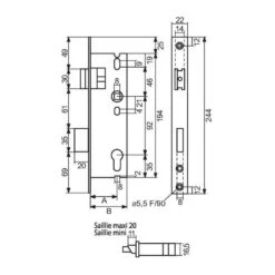 Serrure De Sûreté 2560 Pêne Réglable Axe à 37 Mm -Kobleo serrure de surete 2560 pene reglable axe a 37 mm 1