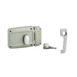 Serrure Sûreté Cylindre Bouton Poussoir 120x90mm Gauche Laqué Gris Poi
