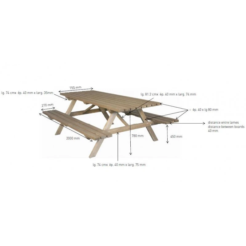 Table Pique Nique En Bois 200cm Jardipolys 4 Table Pique Nique En Bois 200cm Jardipolys – Image 4