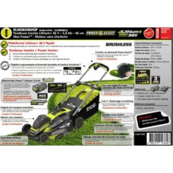 Ryobi Tondeuse Tractée 36V 5Ah Li-Ion 46 Cm Max (sans Charbon) RLM36X46H5P -Kobleo tondeuse tractee 36v 5ah li ion 46 cm max sans charbon rlm36x46h5p 3