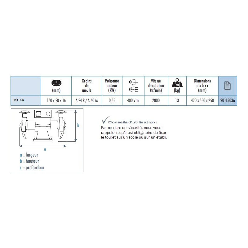 Touret A Meuler 119 Fr M-M/D.150 /400v Tri Avec Frein 2 Touret A Meuler 119 Fr M-M/D.150 /400v Tri Avec Frein – Image 2