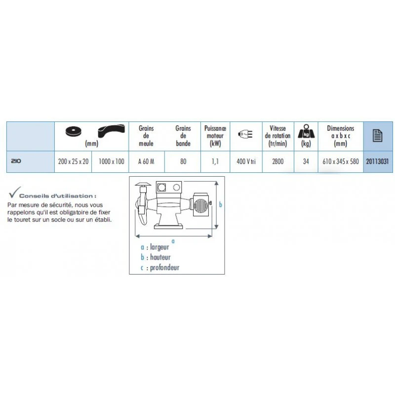 Touret Meule Bande 1,1 Kw Meule 200 Mm Bande 1000x100 Mm 210 2 Touret Meule Bande 1,1 Kw Meule 200 Mm Bande 1000x100 Mm 210 – Image 2