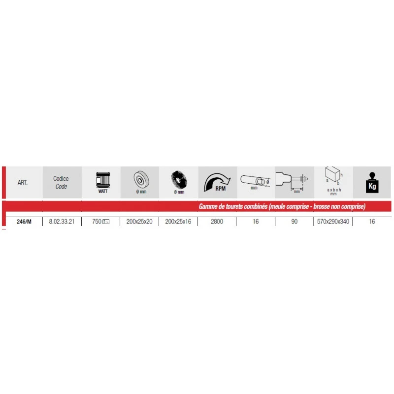 Touret/polisseuse 750W 230V Diam 200 Mm Avec Meule Et Sans Brosse 246/ 2 Touret/polisseuse 750W 230V Diam 200 Mm Avec Meule Et Sans Brosse 246/ – Image 2